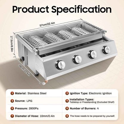 grill plancha | Inox 4 Brûleurs