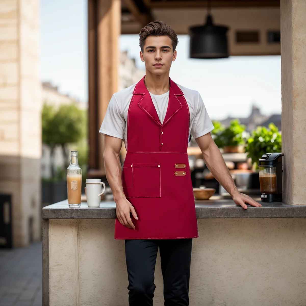 tablier cuisine personnalise homme rouge