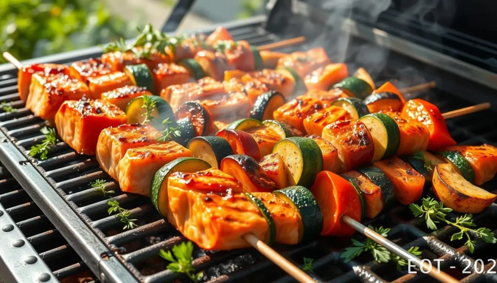 brochettes de saumon avec courgettes