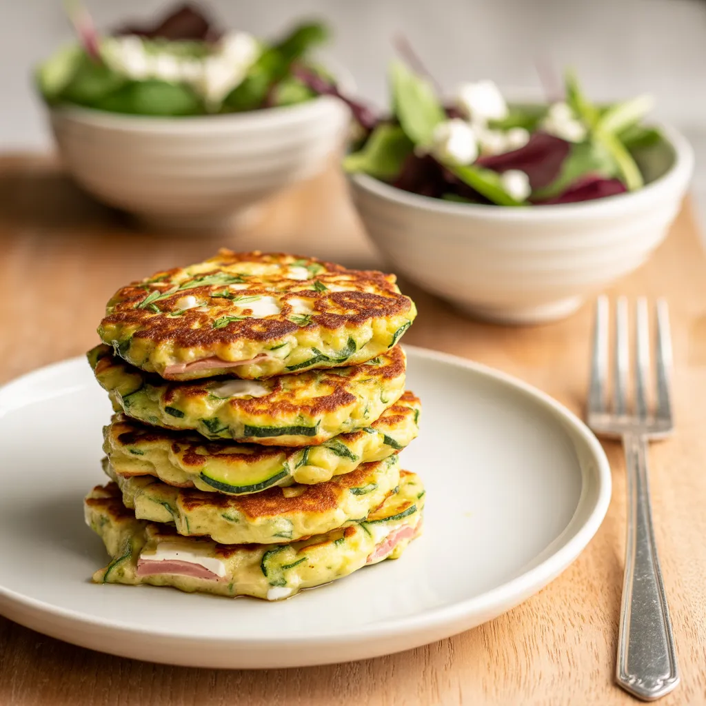 pancakes à la courgette fourrés au chèvre et jambon